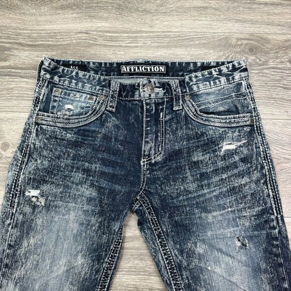 Affliction Men's ACE Jeans Size 30 (32x33 Actual) Distressed Thrashed Grunge - Picture 3 of 16